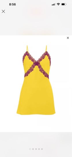 Victoria's Secret yellow slip dress with purple lace trim