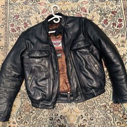 Men's FIRST GEAR Black Leather Motorcycle Jacket - Size 42