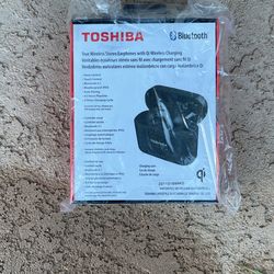 Toshiba, Wireless Stereo Earphone With Qi Wireless Charger Toshiba Wireless Stereo Earphone with QI wireless charger
