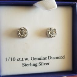 GENIUNE DIAMOND EARRINGS -STERILING SILVER