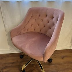 Pink Velvet Office Chair w Gold Base & Wheels