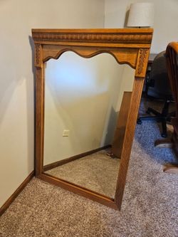Bassett Large Oak Wood Framed Wall Mirror