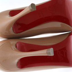 Christian Louboutin Yootish 85 patent Pumps Heels - Nude, Open Toe, 6.5 US w/Box