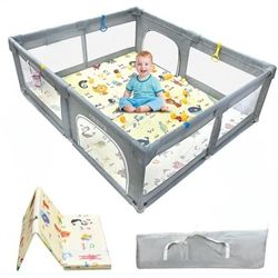 Brand New 71x47 Xl Baby Playpen With Mat, Portable Toddler Activity Center Anti Collision Foam Corral De Bebe Child Safety Gate Great 4 Whelping Box