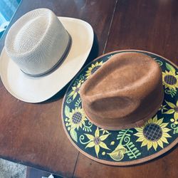 (2) Sombreros Hats Sizes XL & Medium white is Beristain Hat Made in Mexico