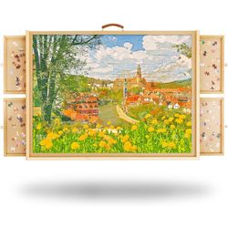 1500 Pcs Rotating Puzzle Board with 4 Drawers & Cover, 35"x27" Portable Wooden Organizer Table - Lazy Susan Spinning Puzzle for Adults,Family Brain Ga