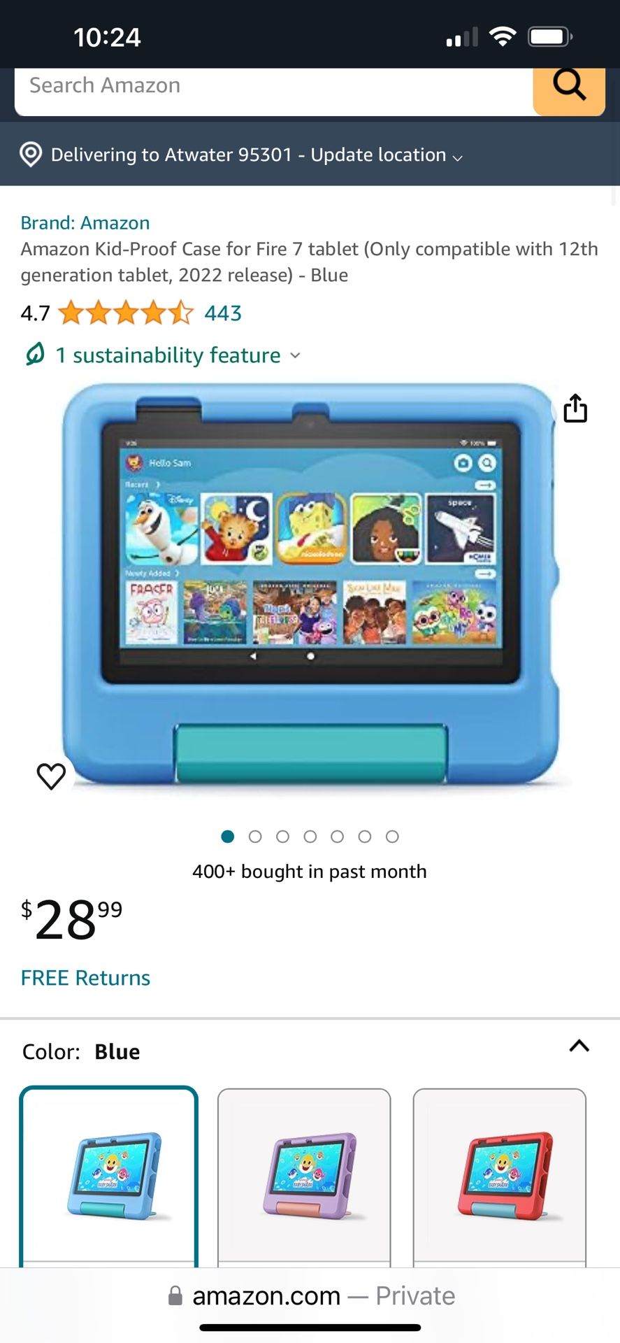 Amazon Kid-Proof Case for Fire 7 tablet (Only compatible with 12th generation tablet, 2022 release) - Blue