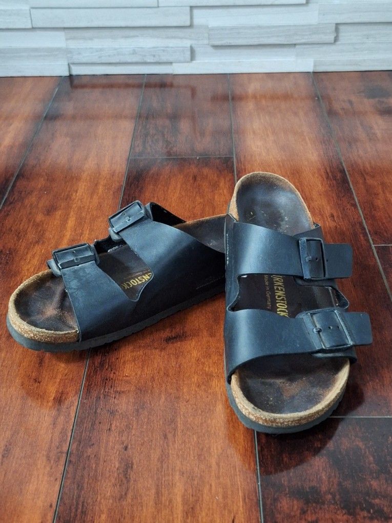 Birkenstock Arizona Unisex Sandals 41  (M8) (W10) Black Double Buckle Cork Heel