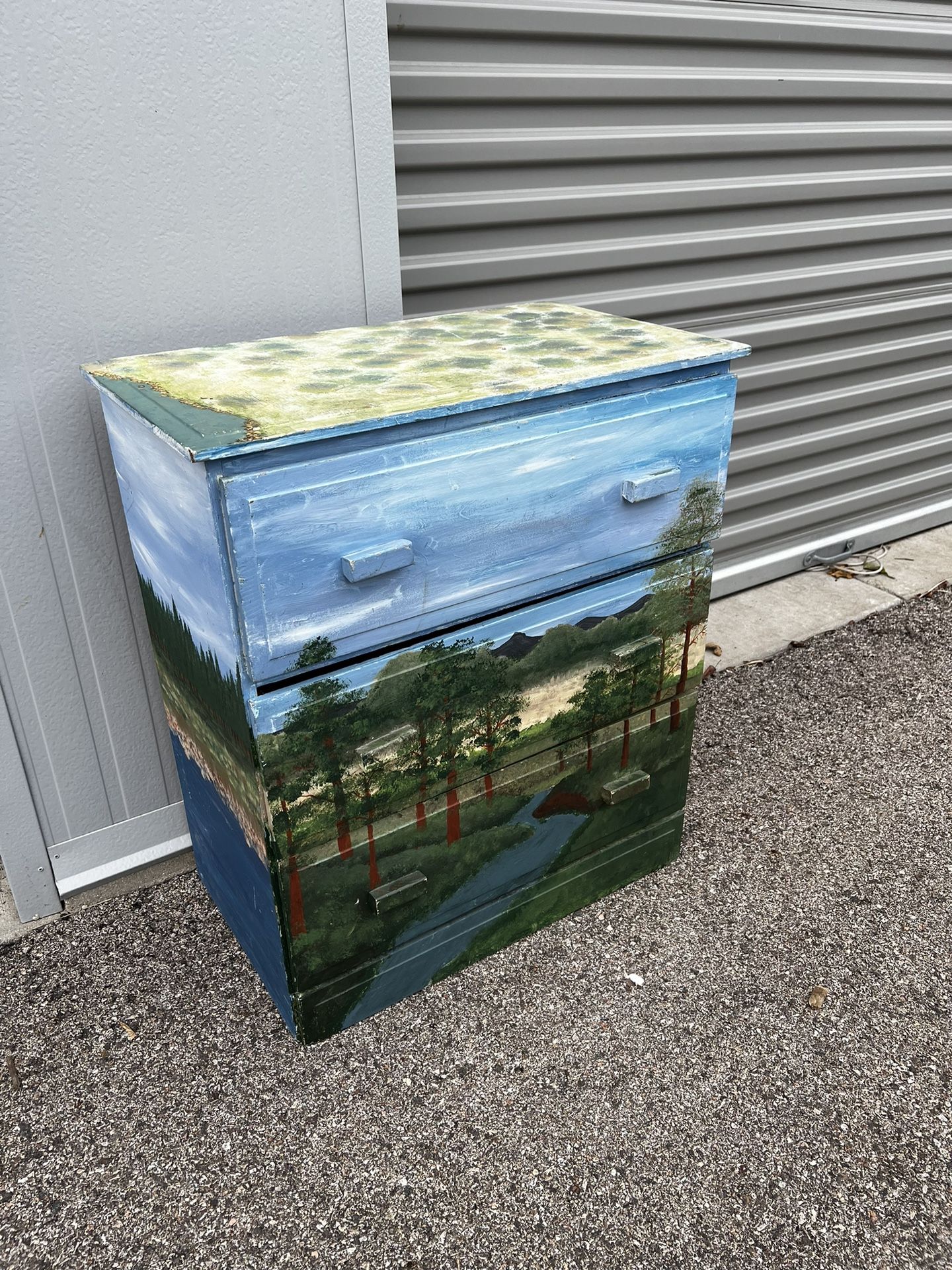 Wooden Nature Painted Nightstand