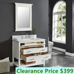 36”white single sink bathroom vanity with carrara white marble stone top