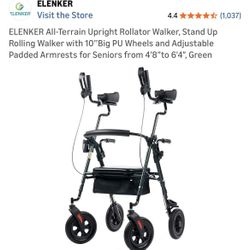 LENKER All-Terrain Upright Rollator Walker, Stand Up Rolling Walker with 10’’Big PU Wheels and Adjustable Padded Armrests for Seniors from 4’8”to 6'4”