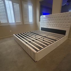 White king tufted bed frame with extra storage