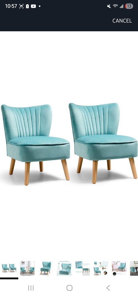 Giantex Set of 2 Velvet Accent Chair, Upholstered Modern Sofa Chair w/Wood Legs, Thickly Padded, Small Armless Wingback Club Chairs for Living Room Be
