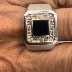 10k White Gold Onyx And Diamond Ring Size 10
