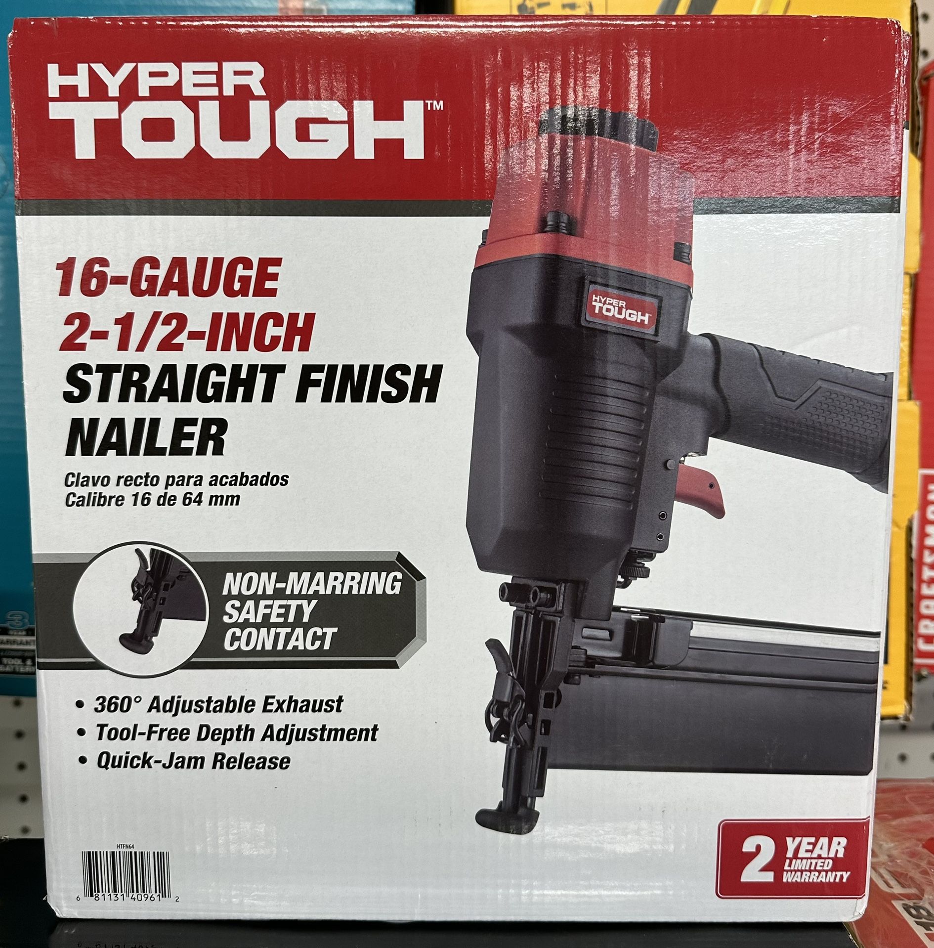NEW! HYPER Tough 16-Gauge 2-1/2" Straight Finish Pneumatic Nailer HTFN64