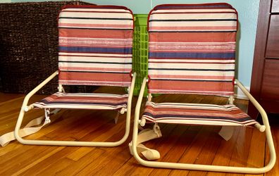 Vintage Style Striped Folding Backpack Beach Chairs Set of 2