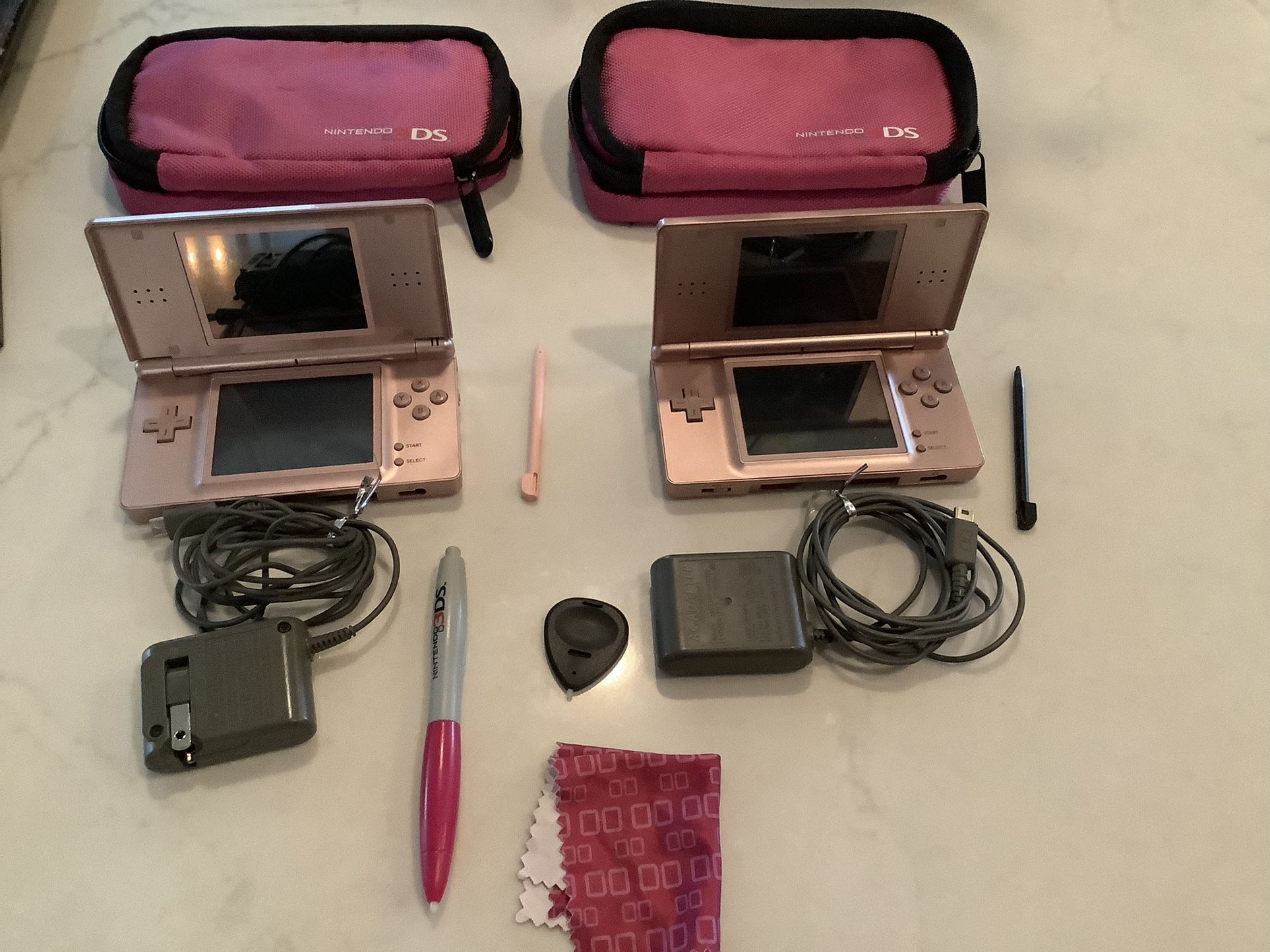 Nintendo DS Rose Gold Pink W/ Charger, Case, Extra Stylus *2 Sets Available* +games