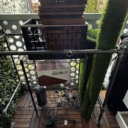 Outdoor Patio Balcony Makeover Bundle - Acacia Deck Tiles, Turf, Smart Plug, Storage