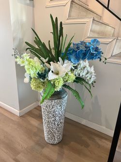 Large Decorative Vase with Faux Floral Arrangement