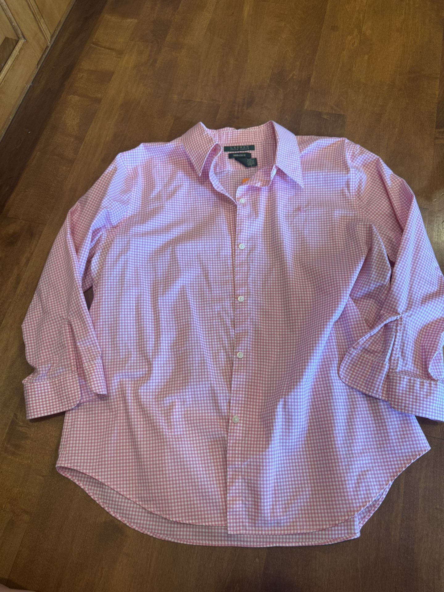 Woman’s Lauren by Ralph, Lauren, White and pink checkered blouse size extra large shipping available