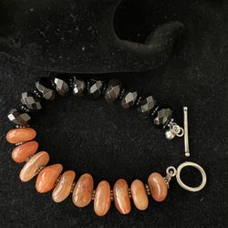 Pre-owned 925 Sterling Silver Agate/Onyx Bracelet