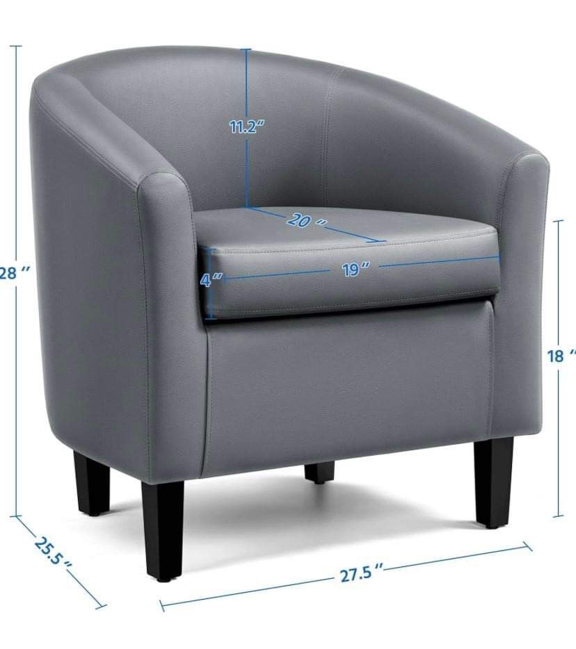 Accent Chair with Wood Sturdy Legs, Faux Leather Club Chair Comfy