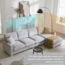 119*55 Modern Oversized Sectional Sofa,L-shaped Luxury Couch Set with 2 Free pillows,5-seat Chenille Indoor Furniture with Chaise for Living Room,Apar