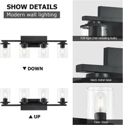 4 Light Bathroom Light Fixtures, Vanity Lights for Bathroom, Black Wall Sconces Lighting with Clear Glass Shades