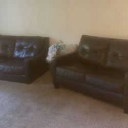 Dark Brown Leather Couch & Loveseat