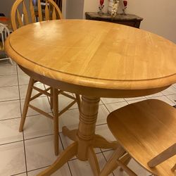 High Solid  wood table With 2 barstools 