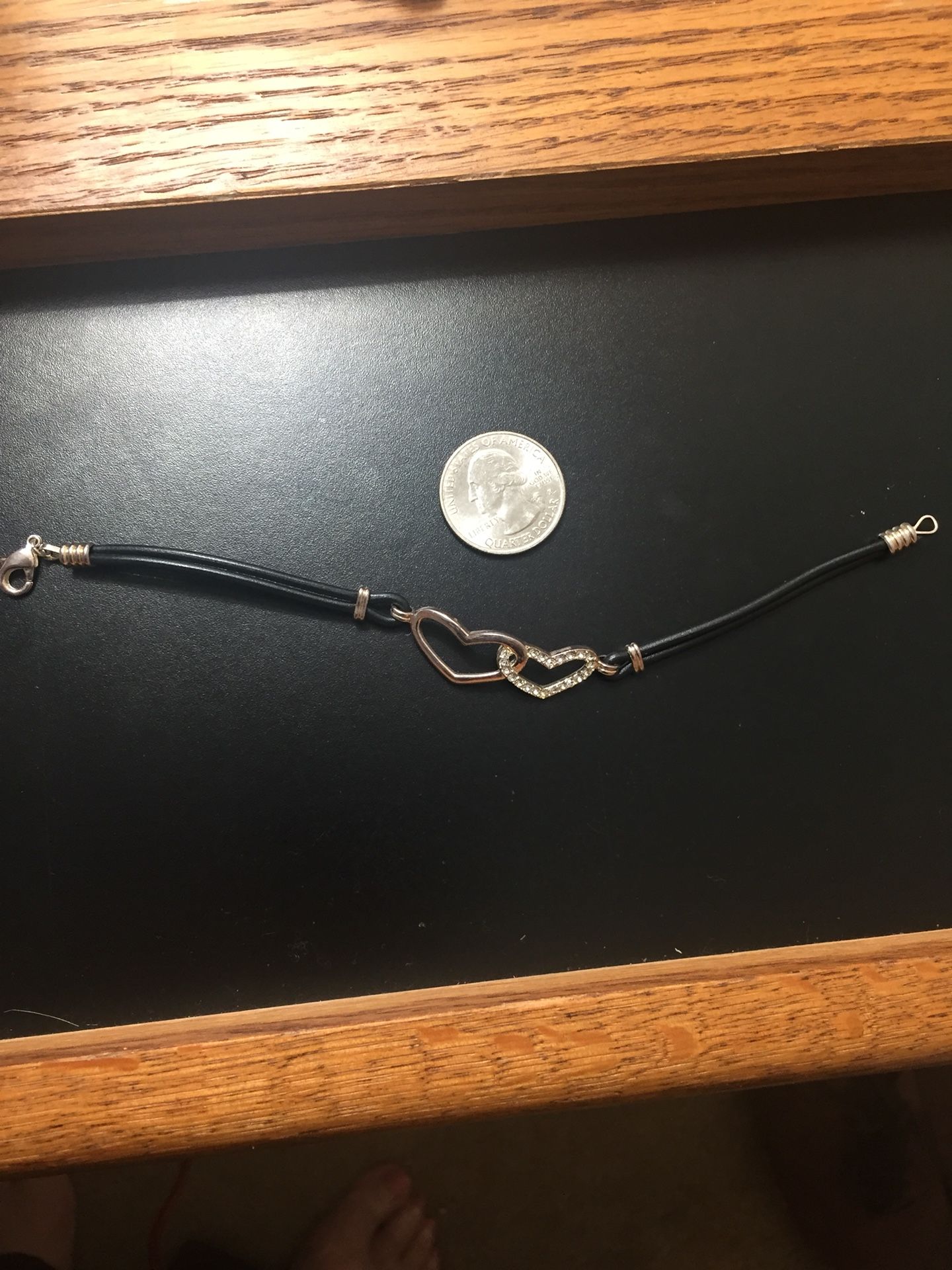 Faux Leather & Rhinestone Bracelet 7”