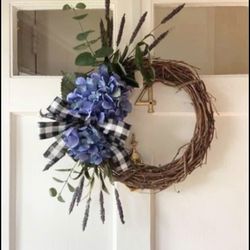 Blue Hydrangea Country Grapevine Wreath