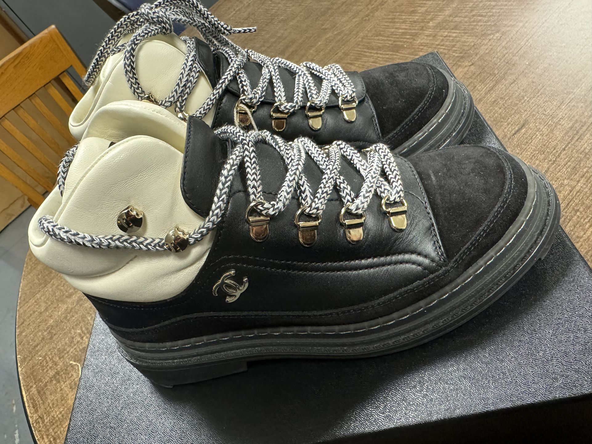 CHANEL lace Up Booties
