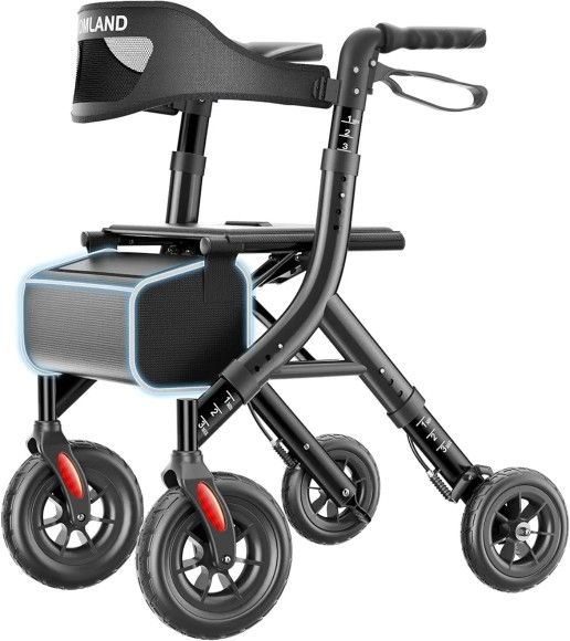 New Foldable Rollator Lightweight Walker w/ 10" All Terrain Wheels