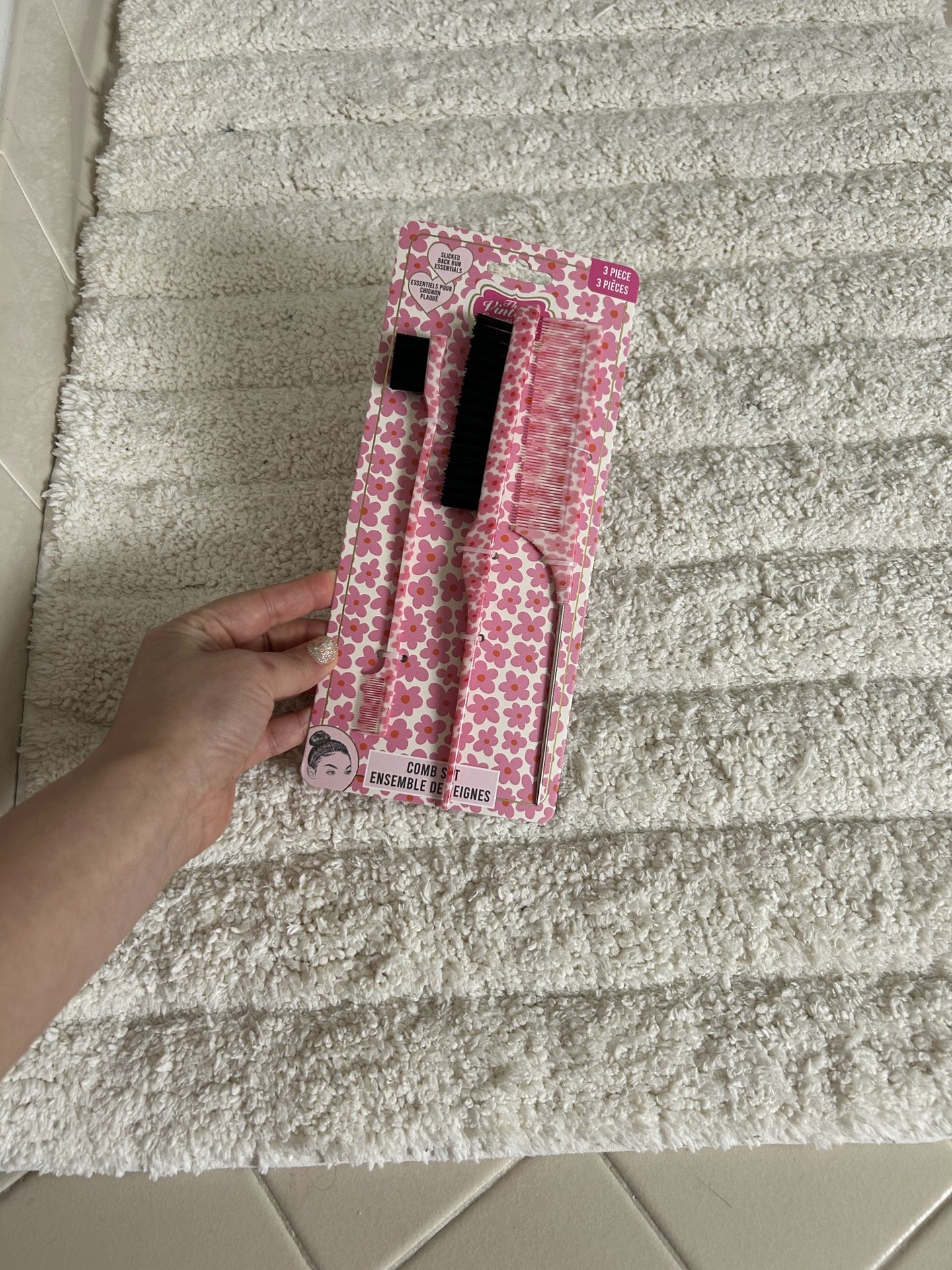 Pink floral 3 pc hair comb set