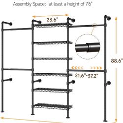 ONBRILL H3 Wall Mounted Wardrobe System, Industrial Clothes Rack for