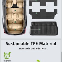 Floor Mats & Cargo Liner Custom for Chrysler Pacifica 2017-2024 2025 Hybrid 7-Seater Touring (Not for Pinnacle) All Weather TPE Rubber Trunk Mat Autom