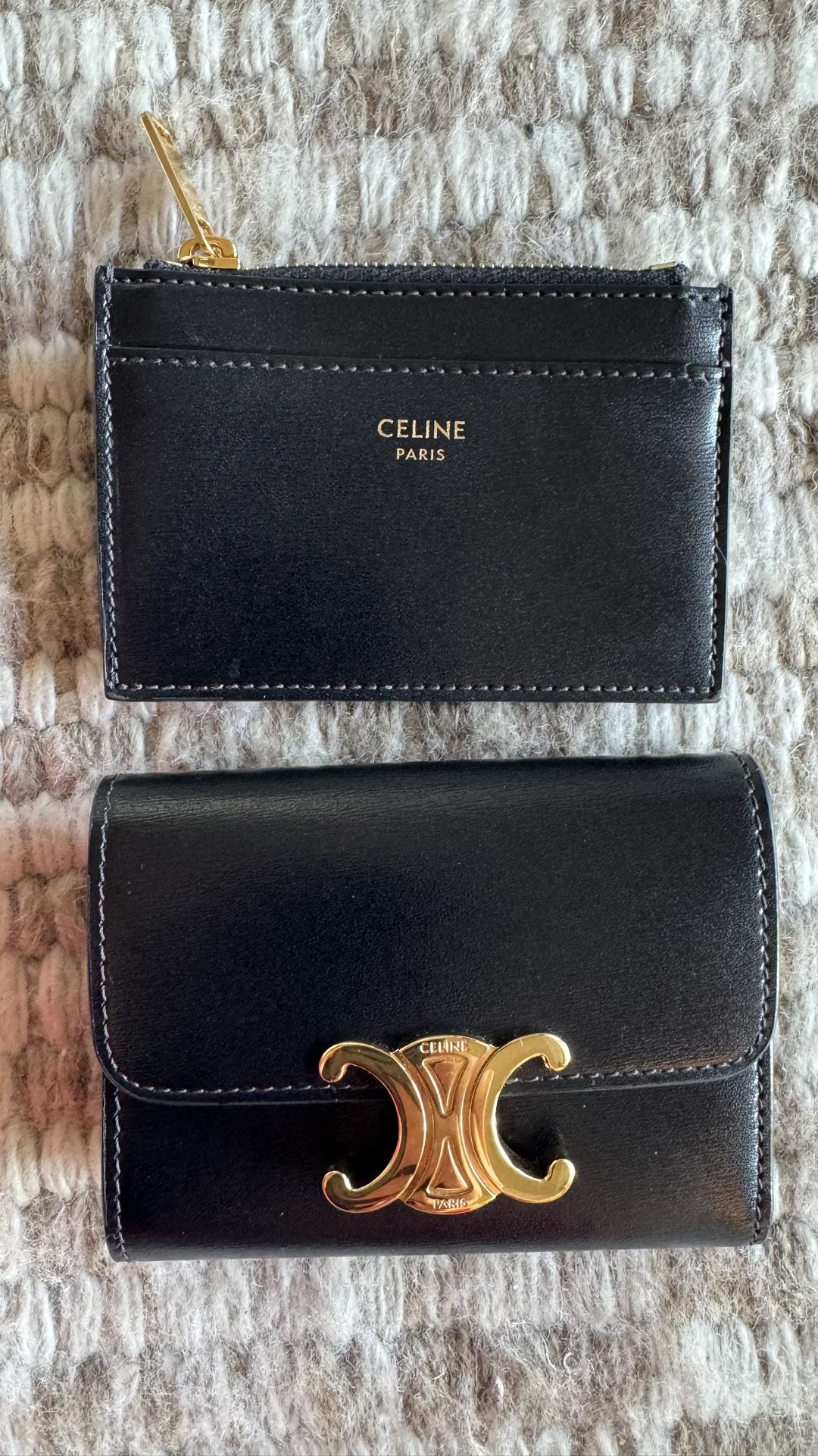 COMPACT WALLET WITH COIN TRIOMPHE IN SHINY CALFSKIN (Celine wallet)