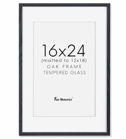 16x24 Picture Frame, Solid Oak Wood Picture Frame, Black.
