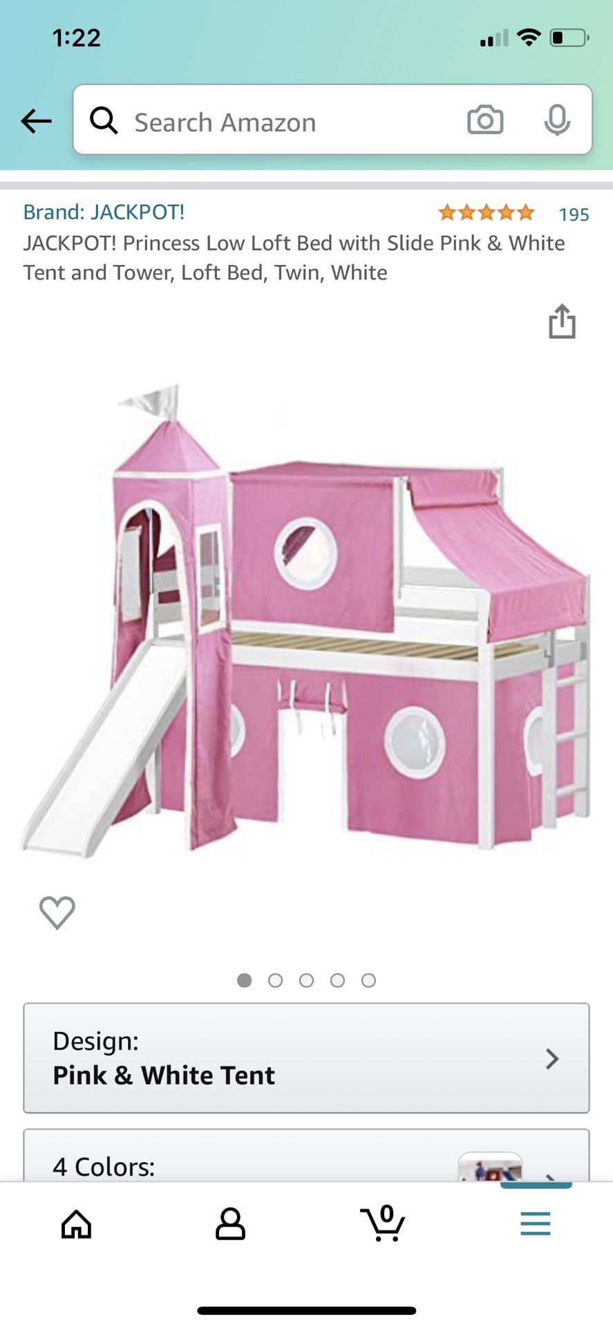 JACKPOT! Princess Low Loft Bed with Slide Pink & White Tent and Tower, Loft Bed, Twin, White JACKPOT! Princess Low Loft Bed with Slide Pink & Whi