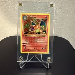 Replica Holographic Charizard Pokémon Card in Acrylic Display Case