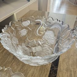 Large Crystal Serving Plate And Bowl