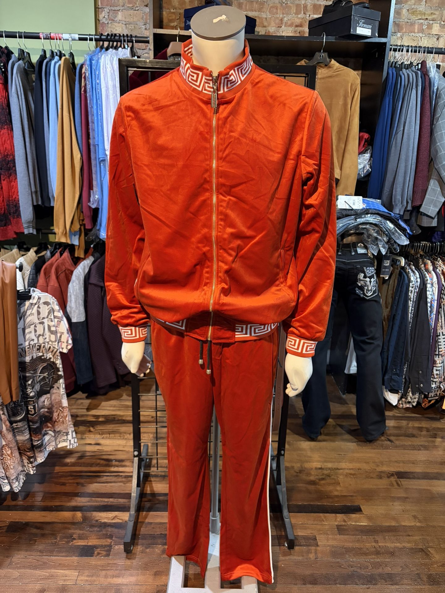 Barabas Jogger Suit Burnt Orange Velvet Reversible Jacket 