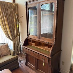Antique Walnut Victorian Barrel Roll Secretary Desk