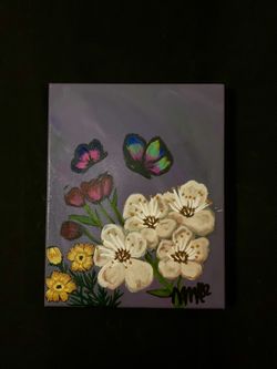 Butterfly Art Flowers 8”x10” Original Canvas Art