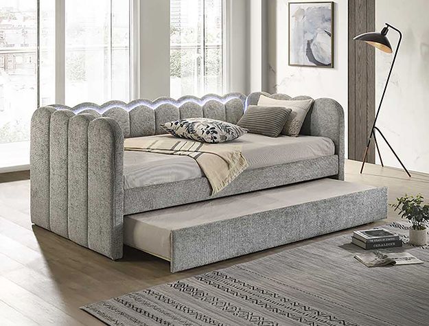 Daybed Twin Twin Light Grey Fabric, LED Lighting, New Especial price