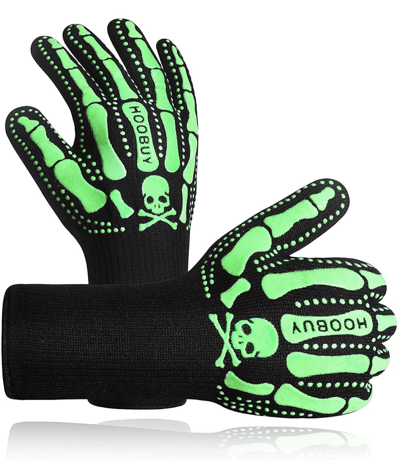 Heat Resistant Oven Gloves -1472℉ BBQ Grill Gloves with Fingers Smoker Fire Proof for Barbecue,Grilling, Cooking, Baking, Welding, Extra Long Cuff (Gr