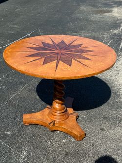 Luxury Baker Furniture Burl Wood Center Table w/ Compass Inlay
