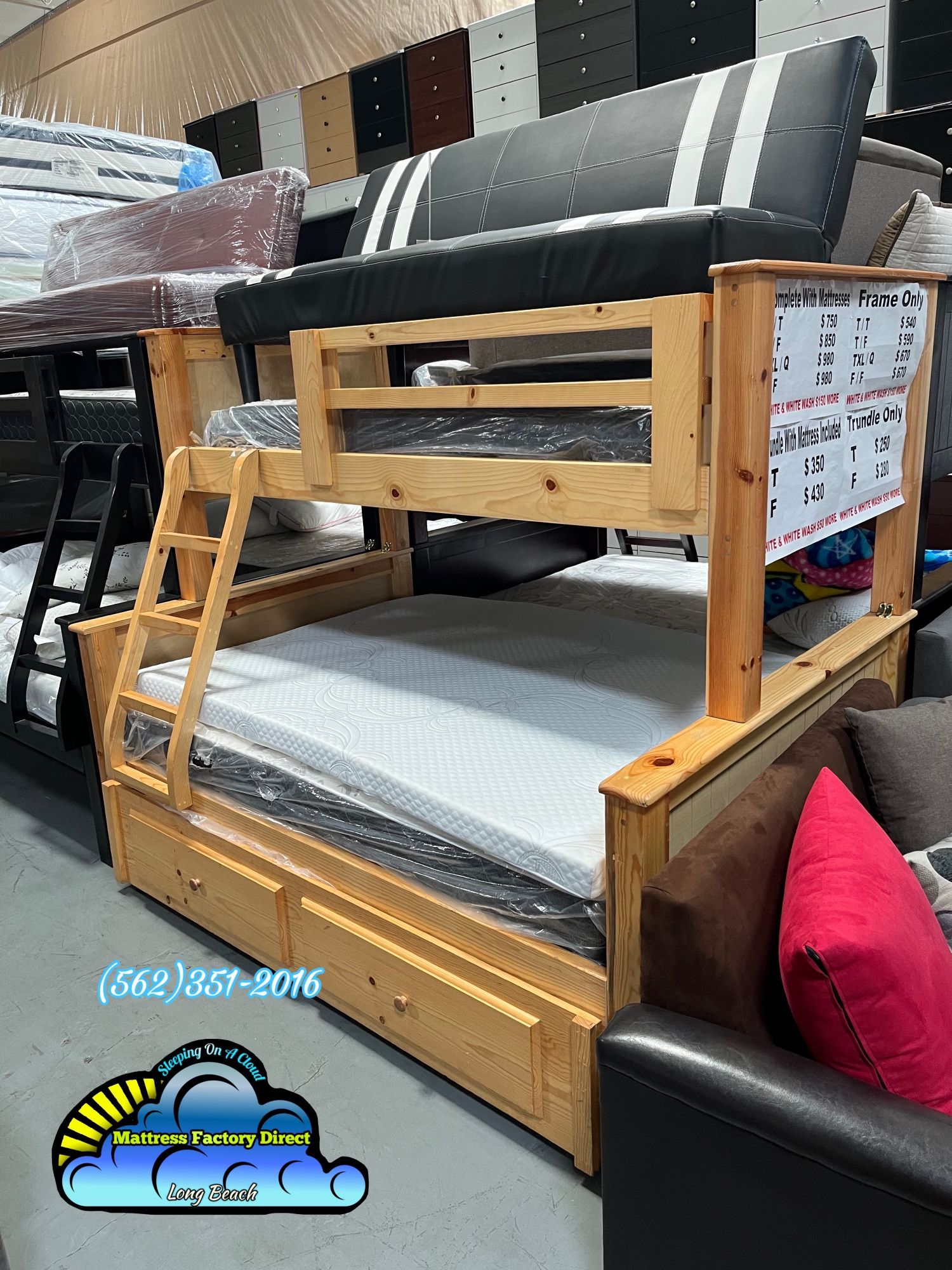 Natural Pinewood Twin- Full Complete Bunk Bed Litera