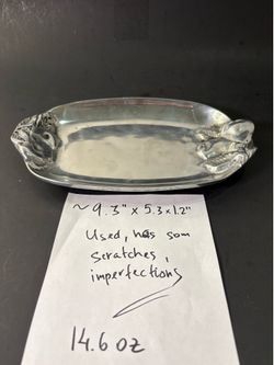 Betty Barrena Handcrafted Metal Serving Tray Duck Handles Made in Mexico Vintage